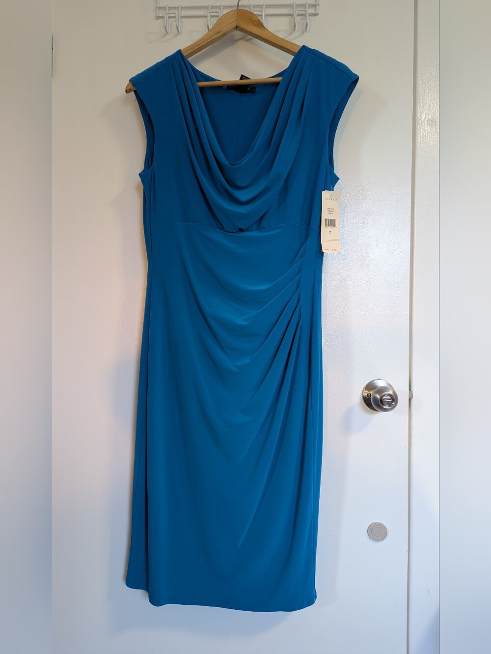 Lauren Ralph Lauren Teal Blue Draped Cowl Midi Dress